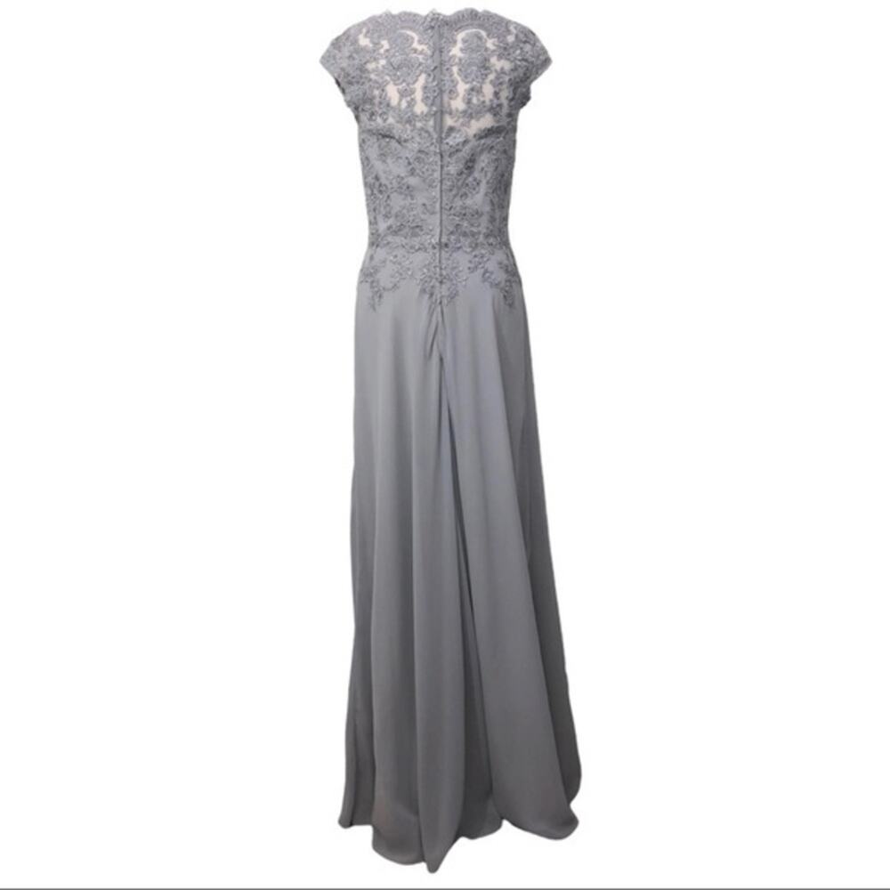 La Femme Silver Crepe Chiffon Embellished Bodice Gown 8 Style 23286 - Picture 6 of 9